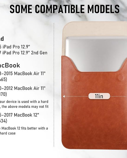 Allinside 11-12 inch Laptop Sleeve Case Compatible with MacBook Air 11 2010-2015/MacBook 12 2015-2017, Waterproof PU Leather Laptop Sleeve Bag Protective Vertical Case Cover, Brown