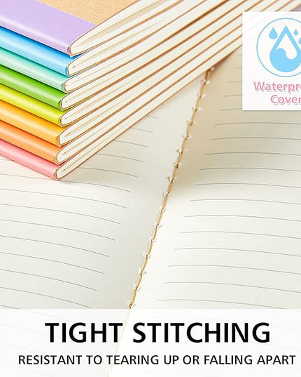 feela 16 Pack Composition Notebook Bulk, Kraft Cover Lined Blank College Ruled Travel Journals with Pastel Color Spine For Women Students Office, 60 Pages, 8.3”x 5.5”, A5, 8 Pastel Colors