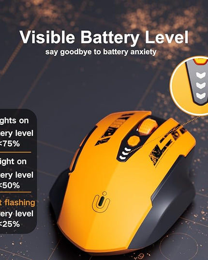 Wireless Mouse,Upgraded 2.4GHz Rechargeable (Battery Level Visible) Ergonomic Computer Mouse,4 Levels DPI, Wireless Mice for Laptop Computer(Yellow)