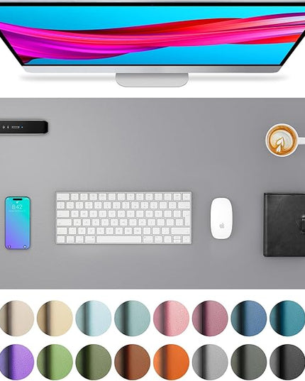 Aothia Leather Desk Pad Protector, Mouse Pad, Office Desk Mat, Non-Slip PU Leather Desk Blotter, Laptop Desk Pad, Waterproof Desk Writing Pad for Office and Home (31.5" x 15.7", Light Grey)