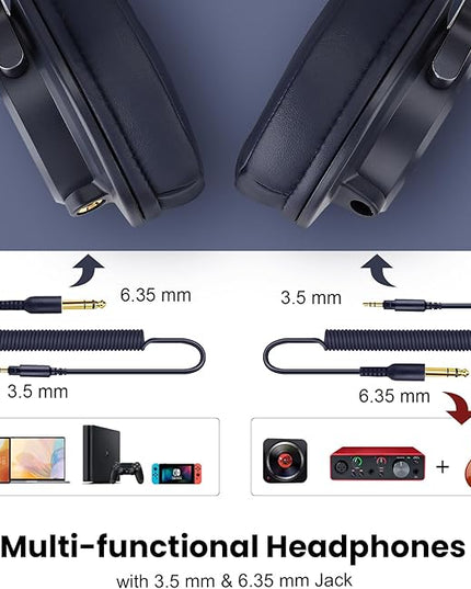 OneOdio A71 Hi-Res Studio Recording Headphones - Wired Over Ear Headphone with SharePort, Monitoring Mixing Foldable Headset with Stereo Sound, 3.5/6.35MM Jack for PC Computer DJ Guitar-Navy Blue