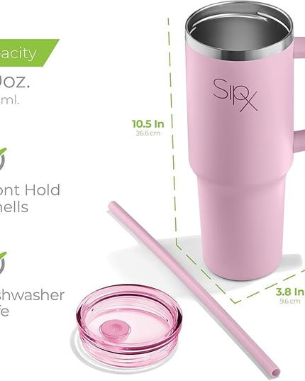 SIPX™ 30 oz Insulated Tumbler with Handle & Straw – Vacuum Insulated Stainless Steel, Leakproof, Cupholder Friendly – Perfect for Iced Coffee, Water & Travel – Pink