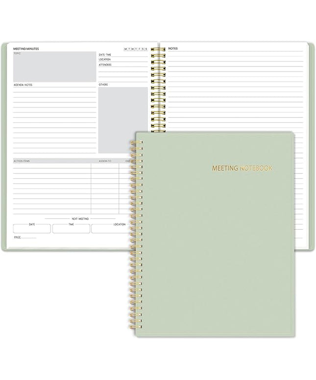 SUNEE Half Meeting Half Note - 8.5"x11" Professional Notebooks for Work - 160 Pages, A4 Size Project Planner, Spiral Meeting Agenda/Minutes Organizer for Women Men, Note Taking, Office & Business