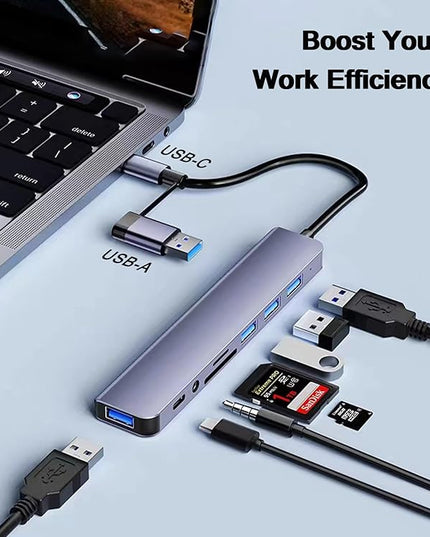 USB C Hub USB Hub 3.0 with SD/TF Card Reader, 3.5mm Headphone Aux Jack, 8-in-1 USB Splitter for MacBook Pro Air, XPS, Surface and More PC/Laptop/Tablet Devices