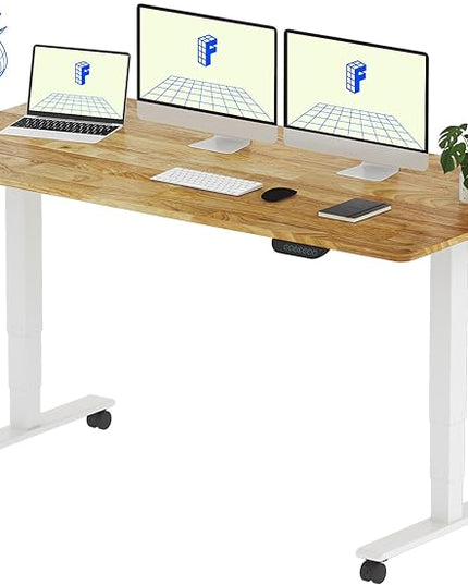 FLEXISPOT E6 MAX Solid Wood 63x24 Inch Dual Motor 3-Stage Heavy Duty Standing Desk, 330lbs Weight Capacity, Height Adjustable Desk w/Cable Management & Wheels(Butcher Block Rubberwood + White Frame)