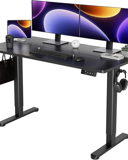 YDN Electric Standing Desk Adjustable Height, 55 x 24 Inches Stand up Desk with Cable Management, Home Office Desks with Splice Board & Black Frame, Black Top