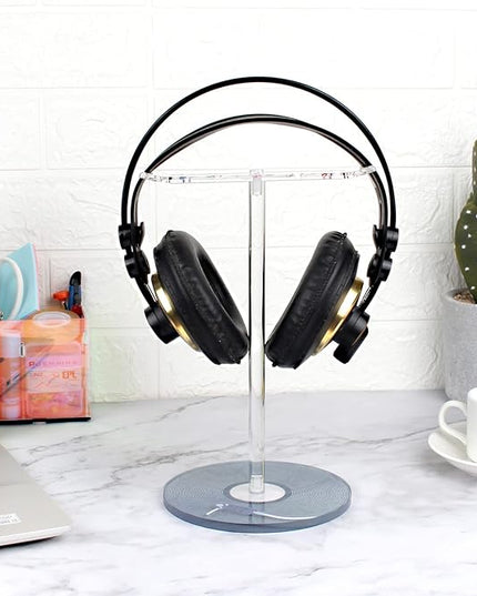 Clear Acrylic Headphone Stand for AirPods Max/Gaming Headsets (HyperX/Xbox) - Universal Holder for Bose, Beats & Wireless Headphones - Space-Saving Organizer (Black Record/LP)