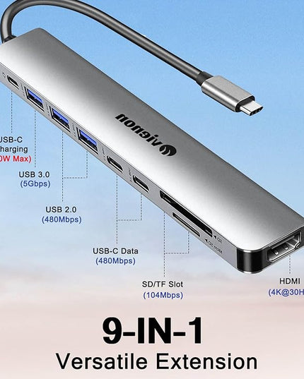 USB C Hub HDMI Adapter for Monitor, VIENON 9 in 1 USB Type C Laptop Docking Station with 4K HDMI, SD/TF Card Reader, 100W PD, Compatible for MacBook Pro, XPS Laptop (Supports DP ALT Mode)