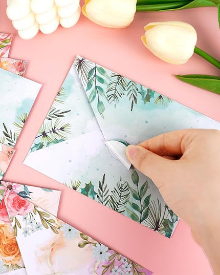 160 Pcs Stationery Paper Envelopes Set Includes 50 Lined Writing Paper & 50 Envelopes with 60 Colorful Round Dot Stickers, Cute Vintage Floral Letter Writing and Stationery Paper Envelopes(10Style)