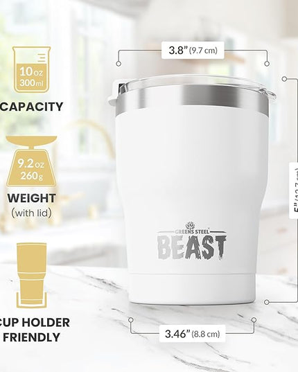 Beast 10 oz Tumbler Stainless Steel Vacuum Insulated Coffee Ice Cup Double Wall Travel Flask (Arctic White)