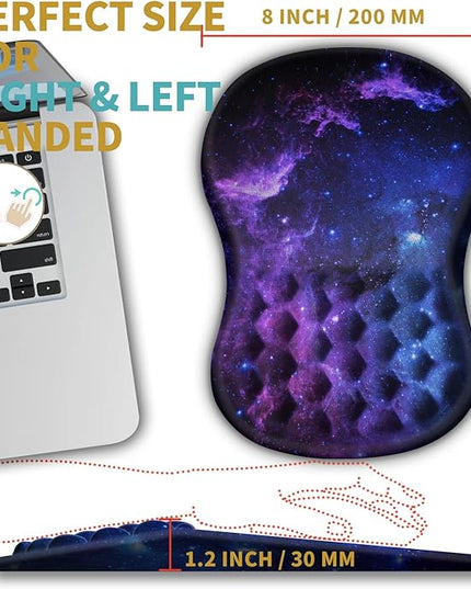 Hokafenle Ergonomic Mouse Pad Wrist Support with Massage Design, Wrist Rest Pain Relief Mousepad with Memory Foam&Non-Slip PU Base, Mouse Pads for Wireless Mouse & Desk (12x8 inch,Galaxy)