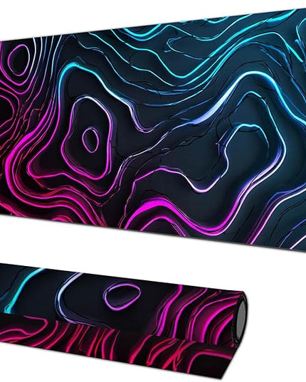 Large Mouse Pad Gaming Mousepad 31.5 x 11.8 Inch Keyboard Desktop Mat Diatomite XL Mouse Pad for Home and Office Desk Accessories with Neon Abstract Wave Pattern Artwork Diatomite