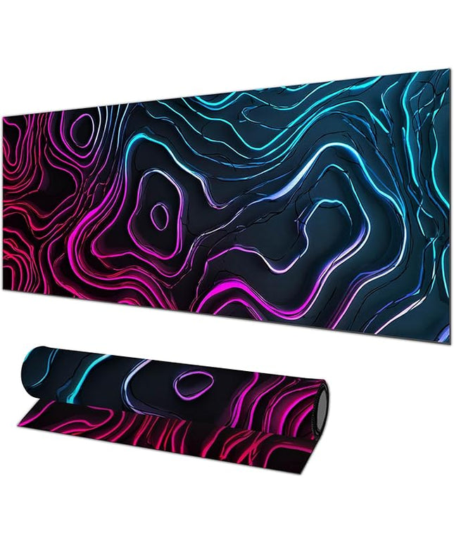 Large Mouse Pad Gaming Mousepad 31.5 x 11.8 Inch Keyboard Desktop Mat Diatomite XL Mouse Pad for Home and Office Desk Accessories with Neon Abstract Wave Pattern Artwork Diatomite