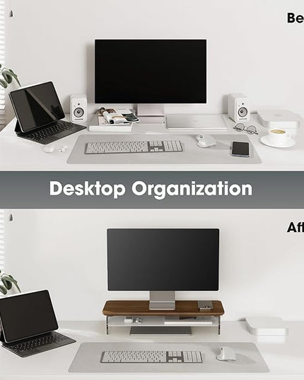 Fenge Acrylic Monitor Stand Riser, 23.6 Inches Monitor Stand with Metal Storage, 2 Tier Acrylic Computer Riser for Desk, Clear Laptop Stand for PC, Laptop, Printer, TV