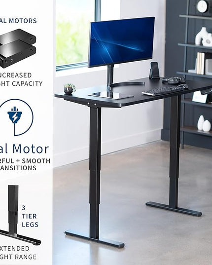 VIVO Electric 55 x 28 in Dual Motor Sit Stand Desk, Memory Height Adjustment, 2B Series, Black Top Black Frame, DESK-KIT-2B55B