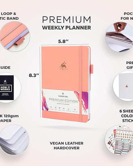 Clever Fox Planner Premium Edition – Undated Luxurious Weekly & Monthly Planner to Increase Productivity and Hit Your Goals – Organizer – Start Anytime, A5, Lasts 1 Year, Light Pink (Weekly)