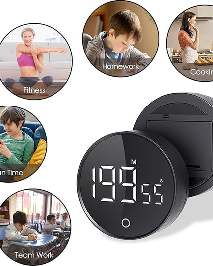 Digital Kitchen Timers, Visual timers Magnetic Countdown Countup Smart Timer Large LED 200 Minutes Display Volume Adjustable for Cooking Fitness Studying, Easy for Kids and Seniors