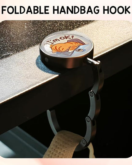 YAZMEEN Working Cat Foldable Purse Hook for Table, I'm Ok, Women's Handbag Hanger Holder, Portable Purse Table Hanger, Funny Desk Hook Gifts for Women Employee Colleague Friend Boss Lady Cat Lovers