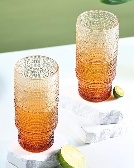 6pcs Hobnail Drinking Glasses Set, 16 oz Vintage Glassware Drinking Glasses, Gradual Amber Water Glasses Tumbler, Thanksgiving Cups for Kitchen, Juice, Beer, Cocktail, Whiskey