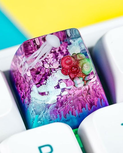 Jellyfish Artisan Keycap Colorful Coral Reef R1 SA Profile Custom Sea Creature Keycaps 1U ESC Handmade Gaming Sea Resin Key Cap Cherry MX Switch Compatible Mechanical Keyboard Jellyfish Lover Gift