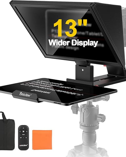 Desview P13 Portable Teleprompter for Camera Compatible with 12.9" Tablets Wireless Remote Control Foldable Sun Hood Lightweight (1.7kg) for Video Recording Vlogging Live Streaming