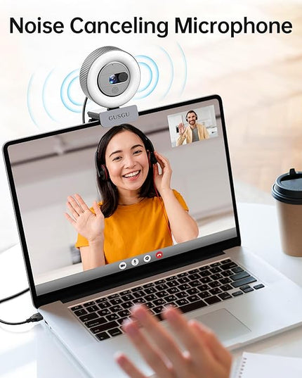 GUSGU G910 Pro 4K Ultra HD Webcam for PC, Auto Focus, with Microphone & Light & Privacy Cover, Web Camera for Desktop Computer/Laptop/MacBook, USB Streaming Camera