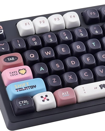 Tsungup PBT Keycaps-Black Cute MOA Keycaps,130 Keys Dye Sub Bear Theme Custom Key Caps Keyboard Keycap Set for 100%, 75%, 65%, 60% Mechanical Keyboard