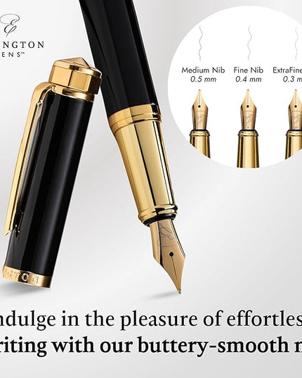 Ellington Pens Luxury Fountain Pen Set- Smooth Fine Nib- Includes 3 Ink Cartridges, Refillable Ink Converter, Gift Box -Fountain Pens For Writing, Calligraphy, Journaling, Sketching (Noble Heritage)