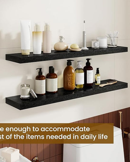 Dreamland 36Inch Floating Shelves for Wall, Rustic Wooden Black Floating Shelves for Bathroom|Bedroom|Kitchen, Deep Wall Mounted Book Shelf, Wood Storage Display Shelf for Home Decor, Set of 2