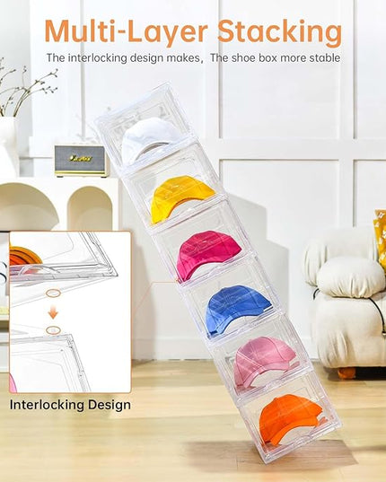 2 Pack Hat Organizer for Baseball Caps,Large Clear Cap Organizer with Drawer,Hats Holder Box for Closet with Sliding Tray,Stackable Hat Rack Display Case,Multi-use Hat Case for Caps,Each Holds 12 Hats