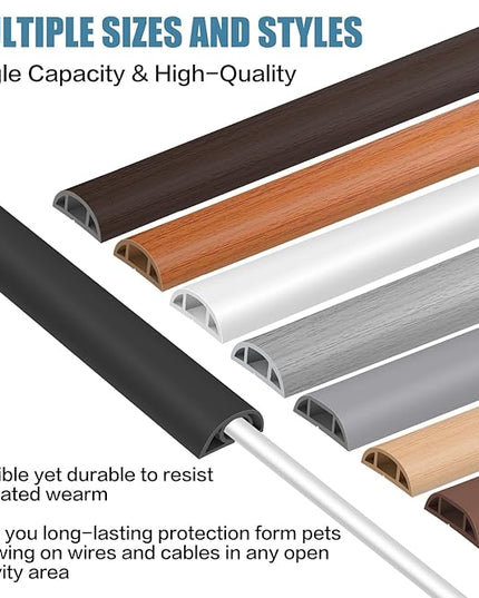 Floor Cord Covers for Wires 12FT Cable Hider Wire Cover Self Adhesive Cord Hider Floor for Offices, Homes, Workshops, Warehouses Cable Cavity 0.39" W x 0.27" H