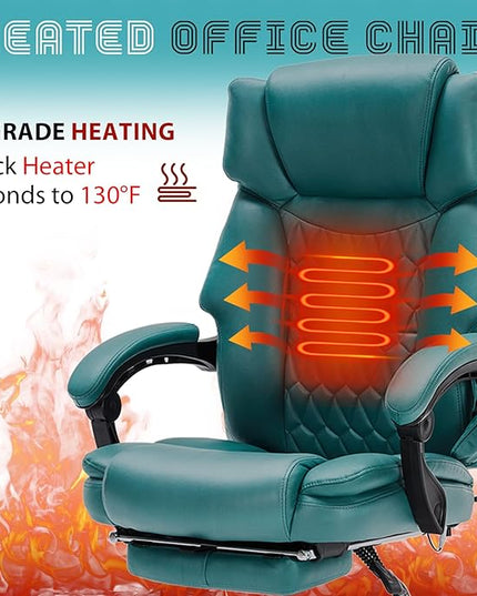 Massage Office Chair with Foot Rest 6 Points Vibration and Heat Home Office Desk Chairs for Heavy People 400lbs Reclining Managerial Chairs Ergonomic Executive Chair (Teal Blue)