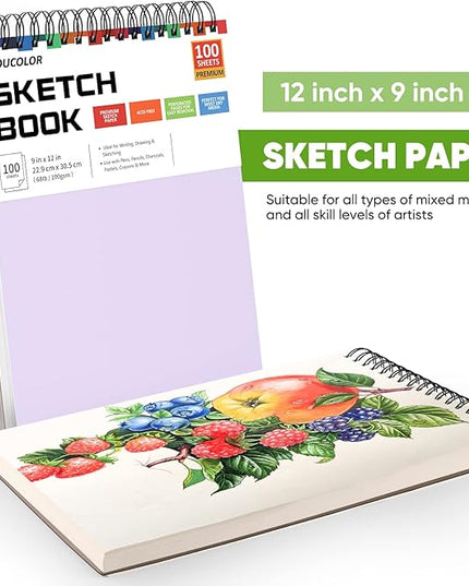 Soucolor 9" x 12" Sketch Book, Christmas Gifts for Women, Birthday Gifts for Women, Thank You Gifts, Stocking Stuffers, 2 Packs 100-Sheets Each (68lb/100gsm) Drawing Pad for Teens Girls