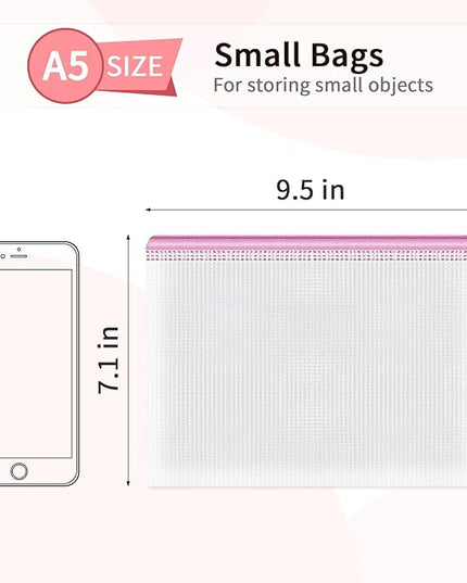 Umriox Small Zipper Pouch, 9.5x7.1 in (12 Colors, 12 Packs), Mesh Bags with Zipper for Office Supplies Travel Accessories