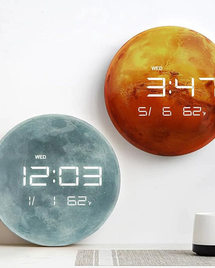 13" Digital Wall Clock with LED Display, Calendar & Temperature, Automatic Dimming, 12/24hr Format, Wall & Desk Use - HUI-7860