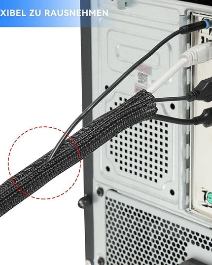 AGPTEK Cable Sleeve Cover, 6.6ft - 1.5 inch Desk Cord Organizer Cable Hider, Home Office Wire Management Computer TV Wire Loom Tubing, Pet Proof Cord Protector, from Cat Dog Chewing, Black