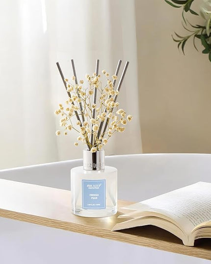 Airkeep Reed Diffuser Set,3.38 fl oz (100 ml) - Freesia Pear Oil Diffusers with 8 Reed Sticks, Home Fragrance Reed Diffuser for Bathroom Shelf Decor