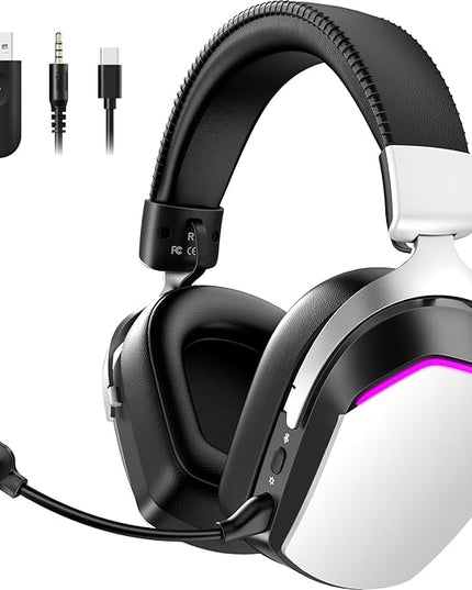 Wireless Gaming Headset for PS5 PS4 PC Mac Switch, RGB Headphones with 7.1 Surround Sound, Bluetooth 5.4, 60H Battery, Noise Canceling Mic & 50mm Drivers