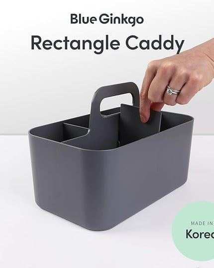 BLUE GINKGO Stackable Organizer Caddy – Korean-Made Portable Tote for Bathroom, Office, Crafts, or School Supplies (Rectangle, Gray)