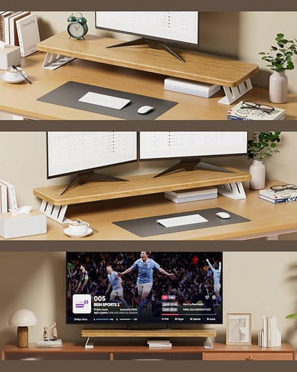 Dual Monitor Stand Riser, 39 Inch Large Wood Monitor Stands for 2 Monitors, Desk Monitor Riser for Computer/Laptop/Printer/TV, Stand Riser up to 220 lbs