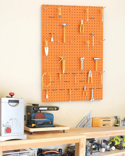 TORACK 3 PCS Metal Pegboard Panels(12x24 inch) for Wall Garage Tools Storage Pegboard for Workbench, Modular Peg Board Tool Organizer Board Kit(Pack of 3, Orange)