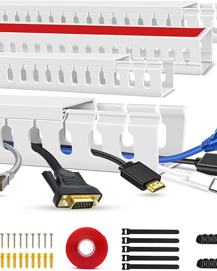 Cable Duct Management Raceway Kit, 62.8" (4 x 15.7) Server Rack Cable Management, Cable Management for Hide Network HDMI VGA Cable, Open Slot Cable Track Desk Wire Channel, Cable Raceway White 4 Pack