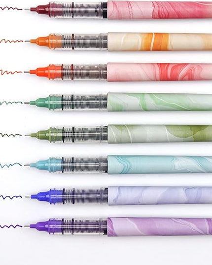 WRITECH Liquid Ink Rollerball Pens: Multi Colored 0.5mm Extra Fine Point Tip Rolling Roller Ball Pen 8ct Assorted Colors for Journaling Smooth Writing Note Taking No Bleed & Smudge & Smear