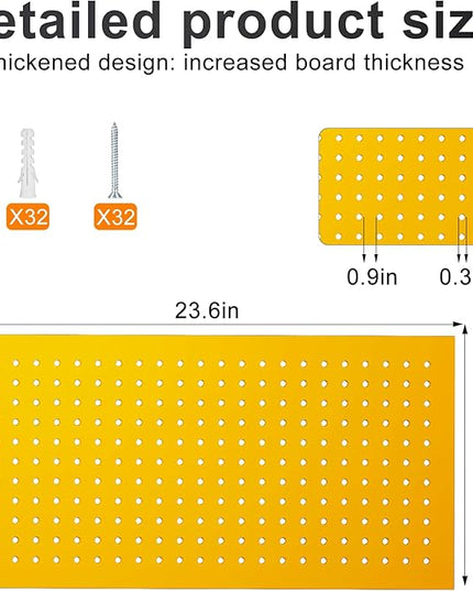 Metal Peg Board Panels for Workbench, Shop, Shed Modular Peg Board Organizer Board Kit, pegboard Wall Organizer(4 Pack, Yellow)