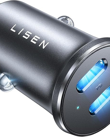 LISEN 90W USB C Car Charger for iPhone 17 Car Charger 45W Fast Charging, 2-Port PD 45W & QC 3.0 Cigarette Lighter USB Charger [All Metal&Mini] for iPhone 17 Air/16/15/14/13 Pro,Samsung Galaxy S26/S25