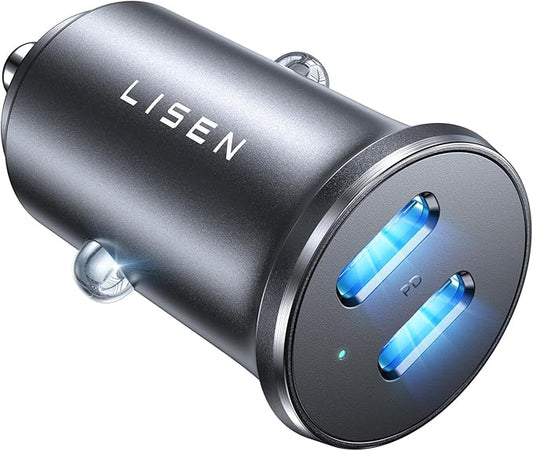 LISEN 90W USB C Car Charger for iPhone 17 Car Charger 45W Fast Charging, 2-Port PD 45W & QC 3.0 Cigarette Lighter USB Charger [All Metal&Mini] for iPhone 17 Air/16/15/14/13 Pro,Samsung Galaxy S26/S25