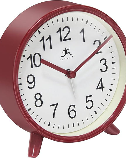 Infinity Instruments Plastic 5.75" Indoor Tabletop Alarm Clock with Quartz Movement for Accurate Time Keeping, Red
