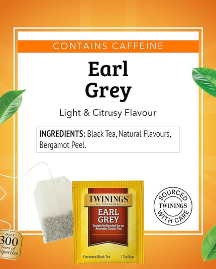 Twinings Earl Grey Black Tea Individually Wrapped Bags, 100 Count (Pack of 1), Flavoured with Citrus & Bergamot, Caffeinated, Enjoy Hot or Iced, 100 Teabags