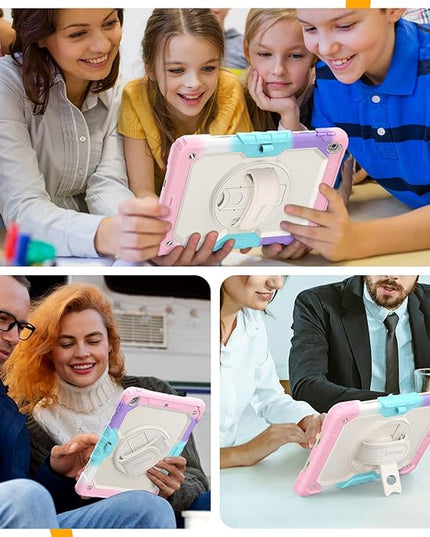 Timecity Case for iPad 9th/ 8th/ 7th Generation 10.2 inch - Heavy Duty Protective Cover with Screen Protector, Rotating Stand, Shoulder Strap & Pencil Holder | Kids-Friendly (Pink Camo)