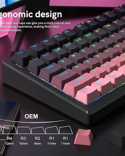 PBT Key caps, Double Shot Shine Through Custom Keycaps, Gradient Keycaps Cherry Profile, Minimalist Style Keyboard Keycap for Mechanical Keyboard (Pink)